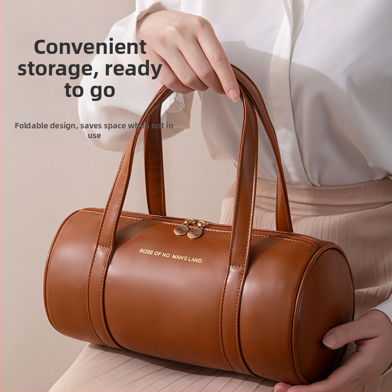 Цилиндрична PVC чанта за козметика — корейски стил, мултифункционален пътнически органайзер