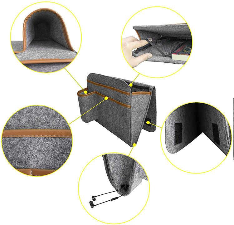 Чанта за съхранение до леглото - прост и модерен стил, нетъкан текстил, стенно монтиране, подходяща за CD, списания, канцеларски материали и книги