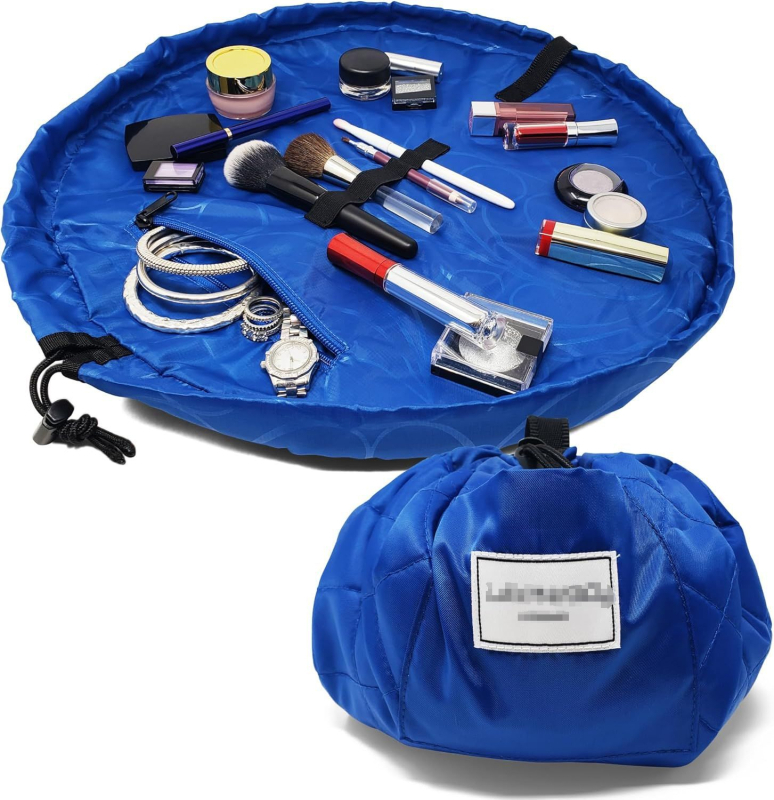 Geantă de cosmetică cu spațiu pentru pensule, capacitate mare, geantă de voiaj pentru baie, închidere cu șnur, material poliester, design universal