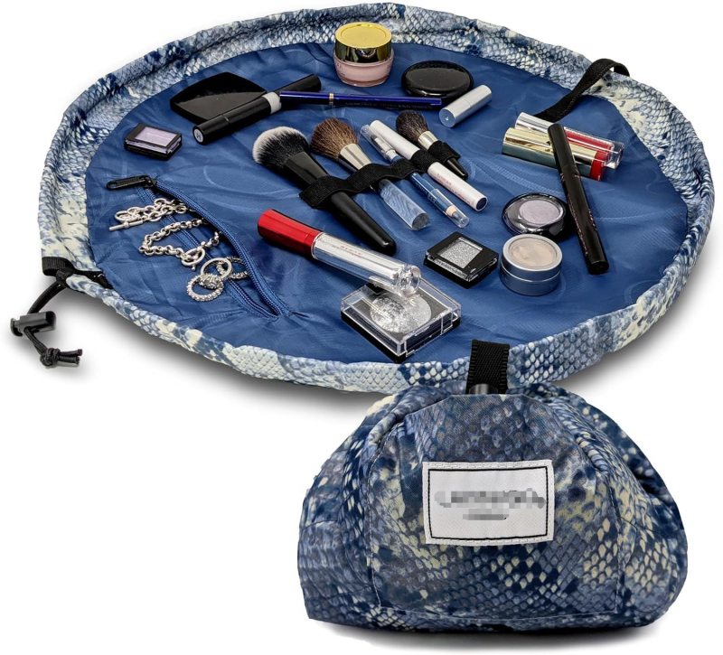 Geantă de cosmetică cu spațiu pentru pensule, capacitate mare, geantă de voiaj pentru baie, închidere cu șnur, material poliester, design universal