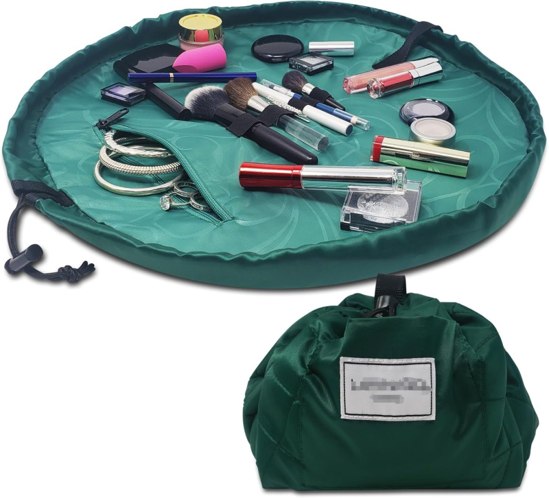 Geantă de cosmetică cu spațiu pentru pensule, capacitate mare, geantă de voiaj pentru baie, închidere cu șnur, material poliester, design universal