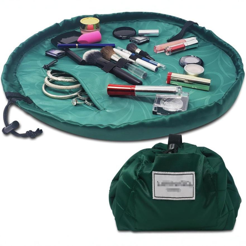 Geantă de cosmetică cu spațiu pentru pensule, capacitate mare, geantă de voiaj pentru baie, închidere cu șnur, material poliester, design universal