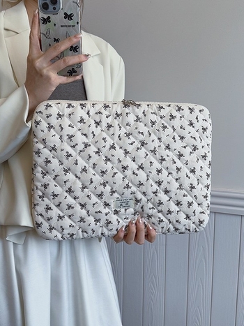 Gėlių planšetinio kompiuterio ir nešiojamojo apsauginė rankinė – ultra lengva, medvilnė ir linas, vidus drobė, gėlių raštas