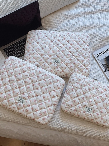 Gėlių planšetinio kompiuterio ir nešiojamojo apsauginė rankinė – ultra lengva, medvilnė ir linas, vidus drobė, gėlių raštas