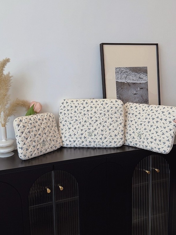 Gėlių planšetinio kompiuterio ir nešiojamojo apsauginė rankinė – ultra lengva, medvilnė ir linas, vidus drobė, gėlių raštas