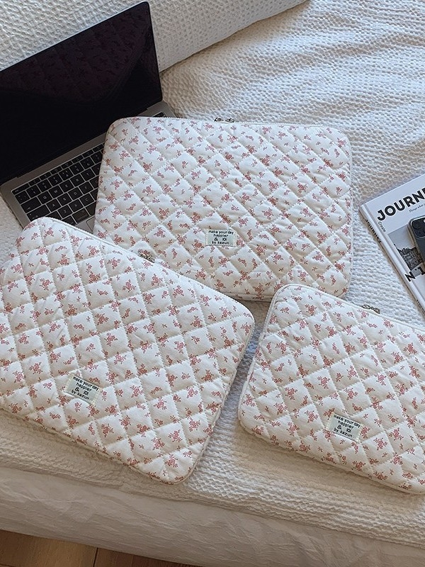 Gėlių planšetinio kompiuterio ir nešiojamojo apsauginė rankinė – ultra lengva, medvilnė ir linas, vidus drobė, gėlių raštas