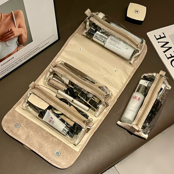 Τσαντάκι καλλυντικών με μεγάλη χωρητικότητα, αδιάβροχο, αναδιπλούμενος σχεδιασμός και αποσπώμενο διαχωριστικό, PU υλικό για ταξίδια