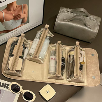 Τσαντάκι καλλυντικών με μεγάλη χωρητικότητα, αδιάβροχο, αναδιπλούμενος σχεδιασμός και αποσπώμενο διαχωριστικό, PU υλικό για ταξίδια