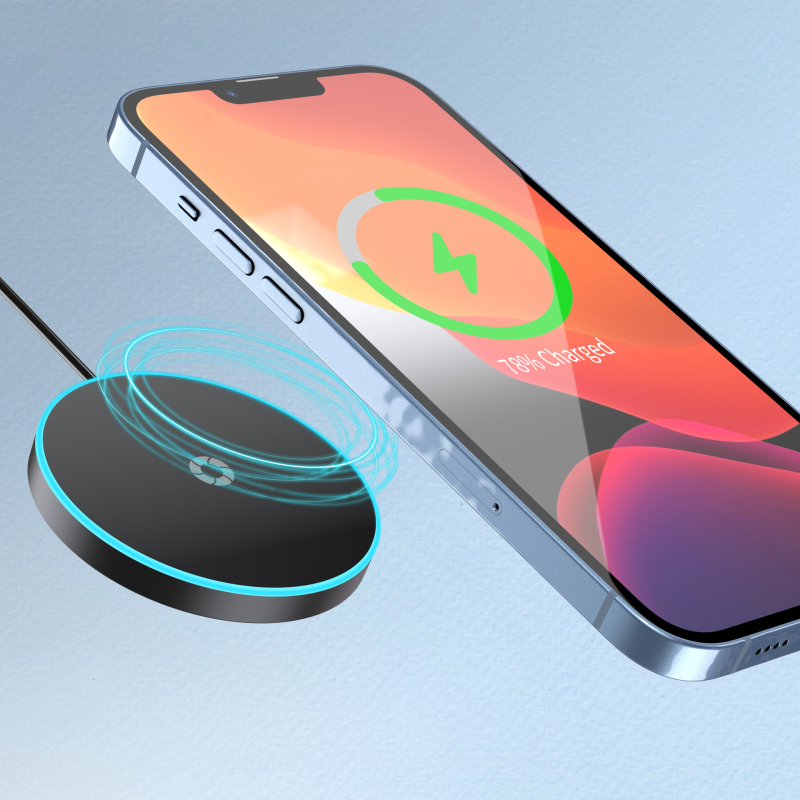 Magnētiska bezvadu uzlādes paliktnis, 15W PD ātrā uzlāde, 1.66A izeja, CE RoHS