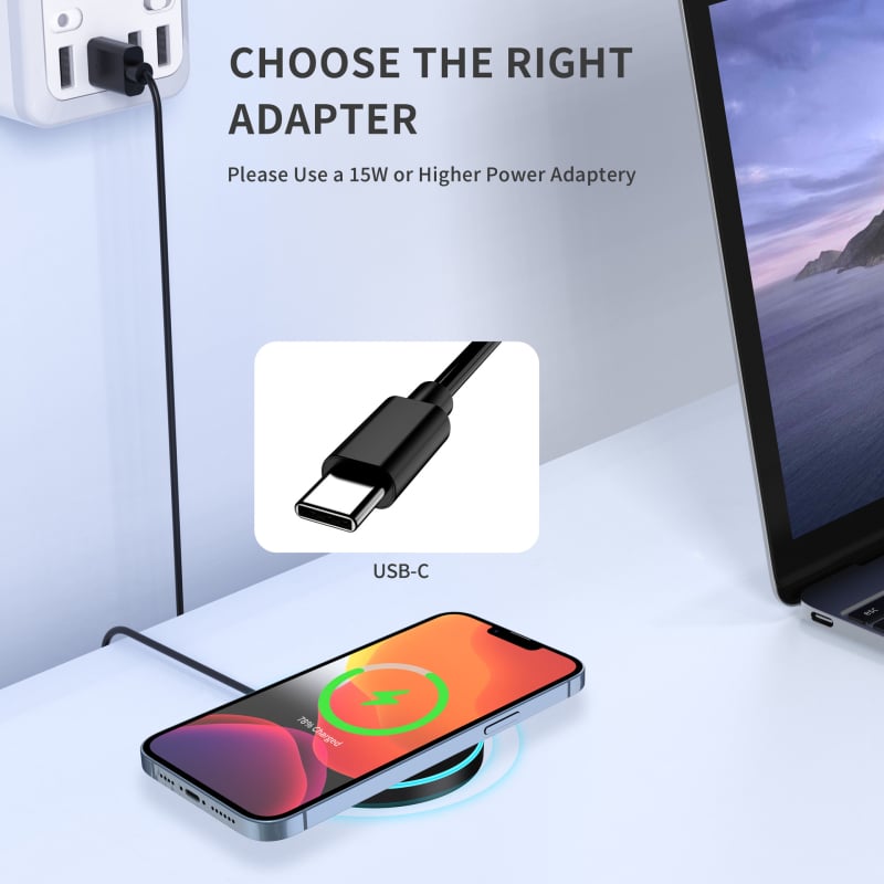 Magnētiska bezvadu uzlādes paliktnis, 15W PD ātrā uzlāde, 1.66A izeja, CE RoHS