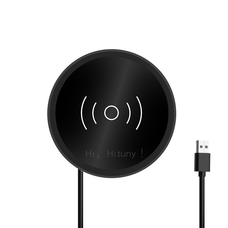 Stolē ievietots bezvadu uzlādes lādētājs ar slēgtu dizainu viesnīcas naktsgaldiņiem, 15W ātrā uzlāde, QC3.0, 9V/1.66A, alumīnija sakausējuma korpuss + akrila pārsegs