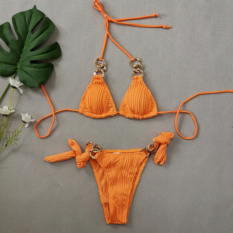 Ženski bikini s remenicama od metalnih prstena, brzo sušeći gradijentni materijal, visoka elastičnost, s uklonjivim jastučićima za prsa