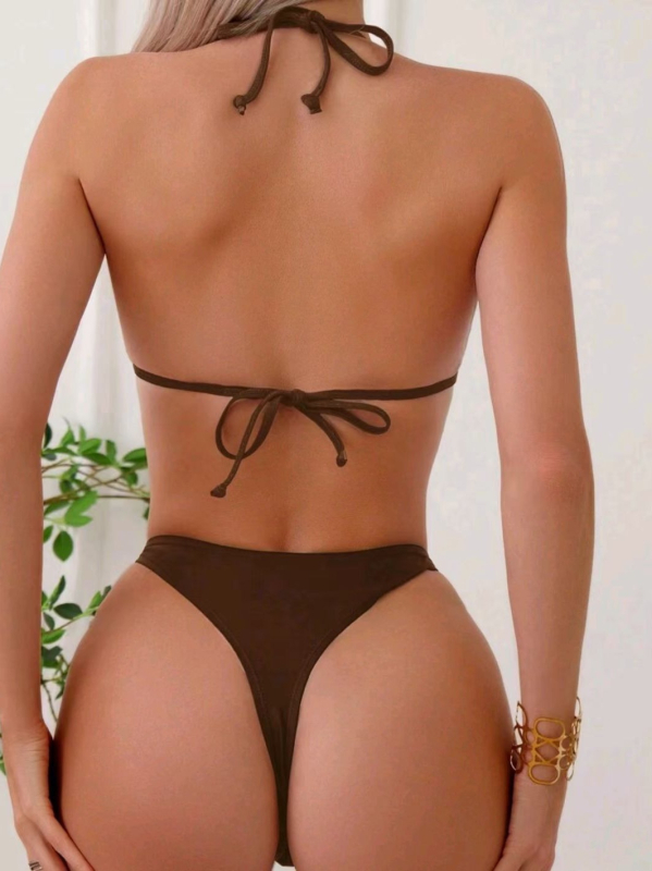 Bikini maudymosi kostiumėlis - su užpildytomis krūtimis, vienos spalvos, greitai džiūstantis audinys, nailonas/spandeksas 80/20