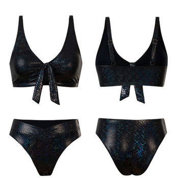 Bikini cu imprimeu șarpe, șnur în față, talie înaltă, set din două părți