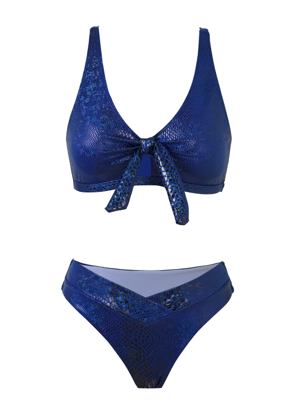 Bikini cu imprimeu șarpe, șnur în față, talie înaltă, set din două părți