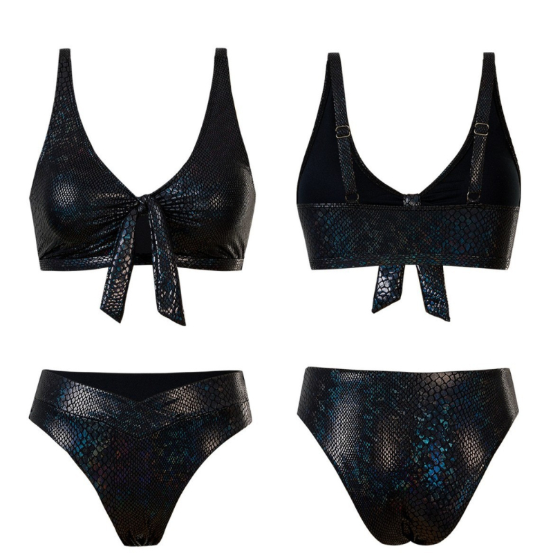 Bikini cu imprimeu șarpe, șnur în față, talie înaltă, set din două părți