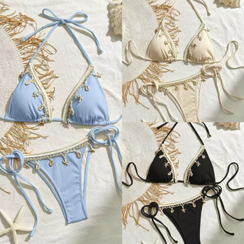 Seksi bikini s vezanjem oko vrata, trokutasti košarice, podstava od spandeksa, poliester materijal