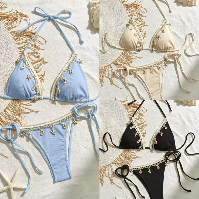 Seksi bikini s vezanjem oko vrata, trokutasti košarice, podstava od spandeksa, poliester materijal