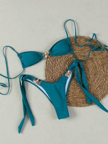 Costum de baie bikini uni cu talie înaltă și spate deschis; material nylon 80/20, căptușeală poliester 95/5; pentru femei adulte