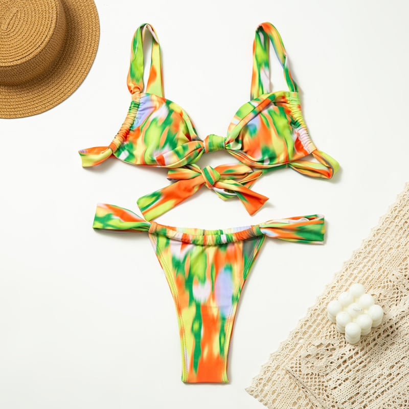 Sieviešu siksnu bikini ar atvērtu muguru, ziedu raksts – poliesters, poliestera pamatne, 150 g