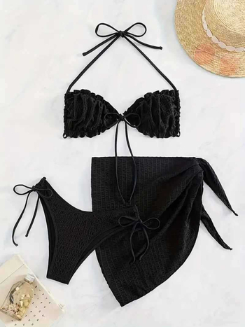 Σετ μαγιό παραλίας τριών τεμαχίων με μαξιλαράκια για το στήθος, υψηλή ελαστικότητα, ύφασμα πολυεστέρα 82% με επένδυση 18%