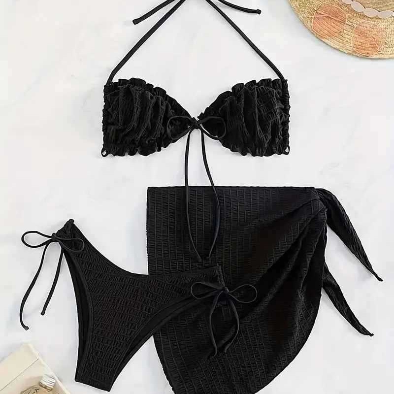 Σετ μαγιό παραλίας τριών τεμαχίων με μαξιλαράκια για το στήθος, υψηλή ελαστικότητα, ύφασμα πολυεστέρα 82% με επένδυση 18%