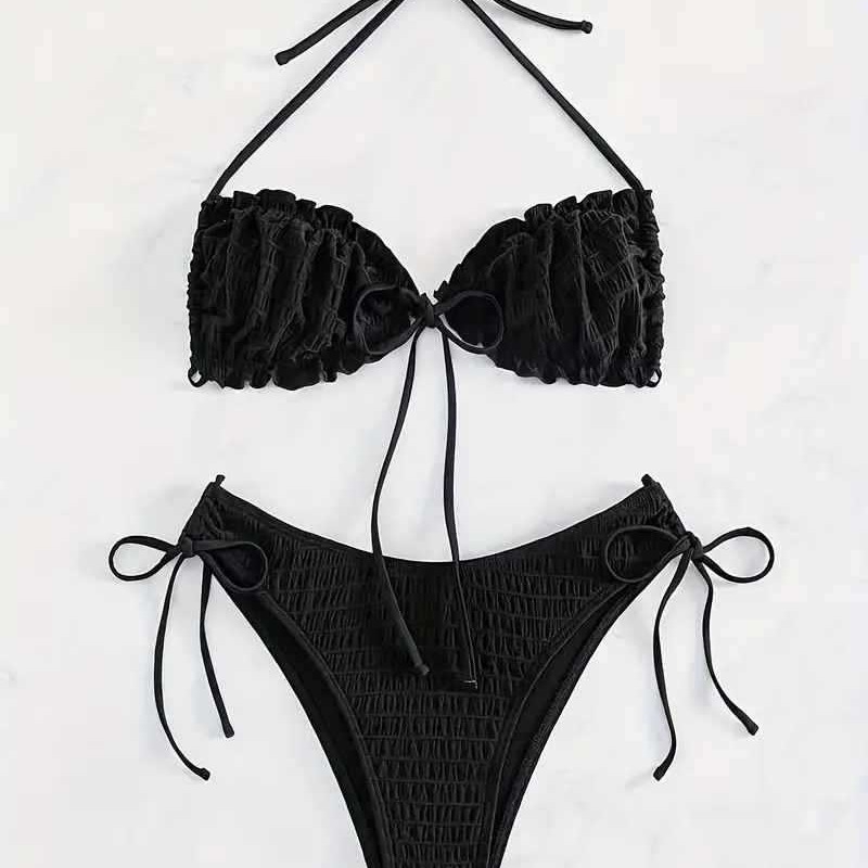 Σετ μαγιό παραλίας τριών τεμαχίων με μαξιλαράκια για το στήθος, υψηλή ελαστικότητα, ύφασμα πολυεστέρα 82% με επένδυση 18%