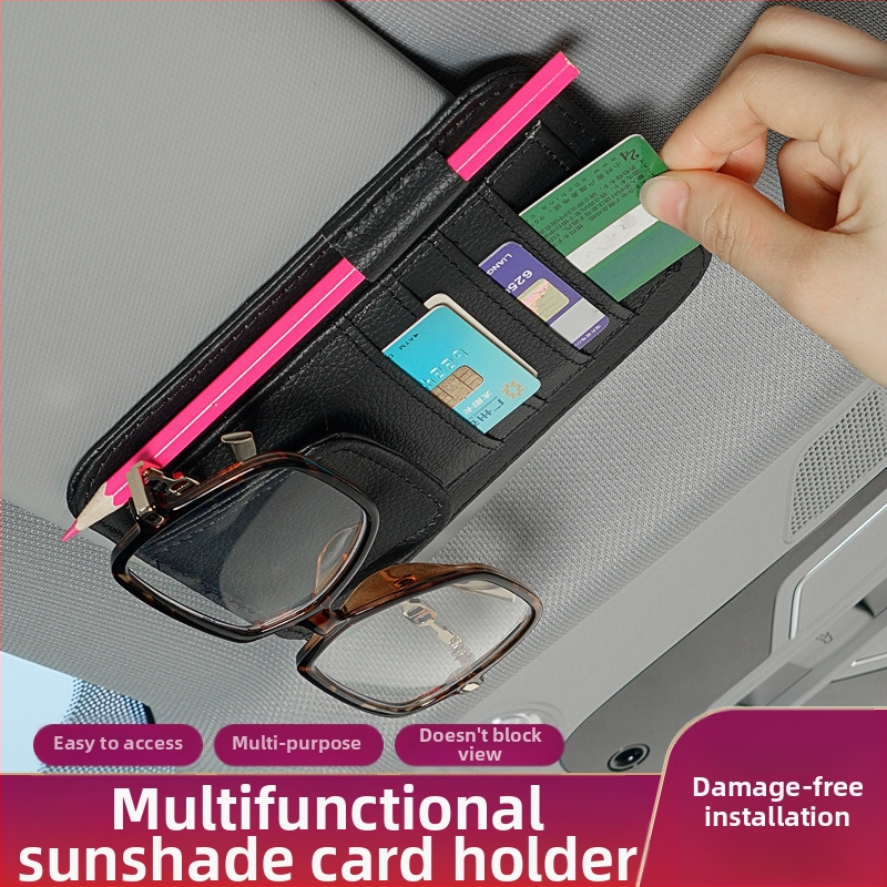 Клип за очила и калъф за кола от PU кожа – марка DUKU, функции: клип за очила, държател за билети, държател за сертификати, за козирка, дълъг експлоатационен живот