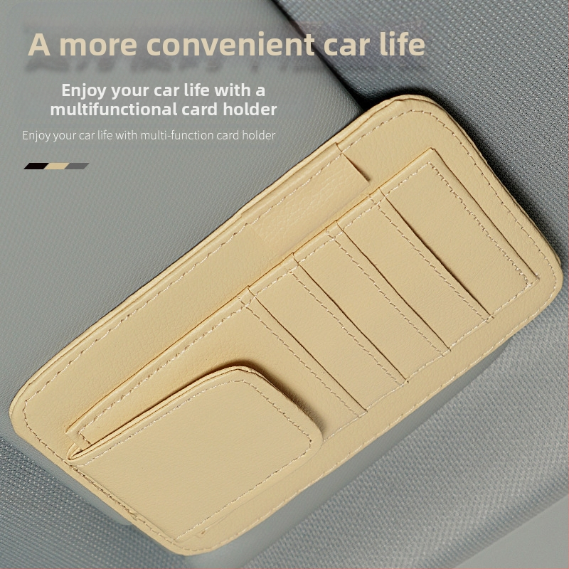 Клип за очила и калъф за кола от PU кожа – марка DUKU, функции: клип за очила, държател за билети, държател за сертификати, за козирка, дълъг експлоатационен живот