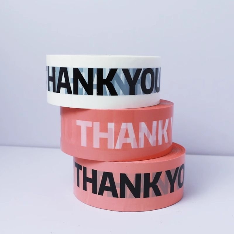 Ταινία σφράγισης με εκτύπωση THANK YOU και καρτούν μοτίβο – φιλμ BOPP, κόλλα με βάση το νερό, πάχος 1,5 mm, κατάλληλη για σφράγιση και συσκευασία, ισχυρή πρόσφυση
