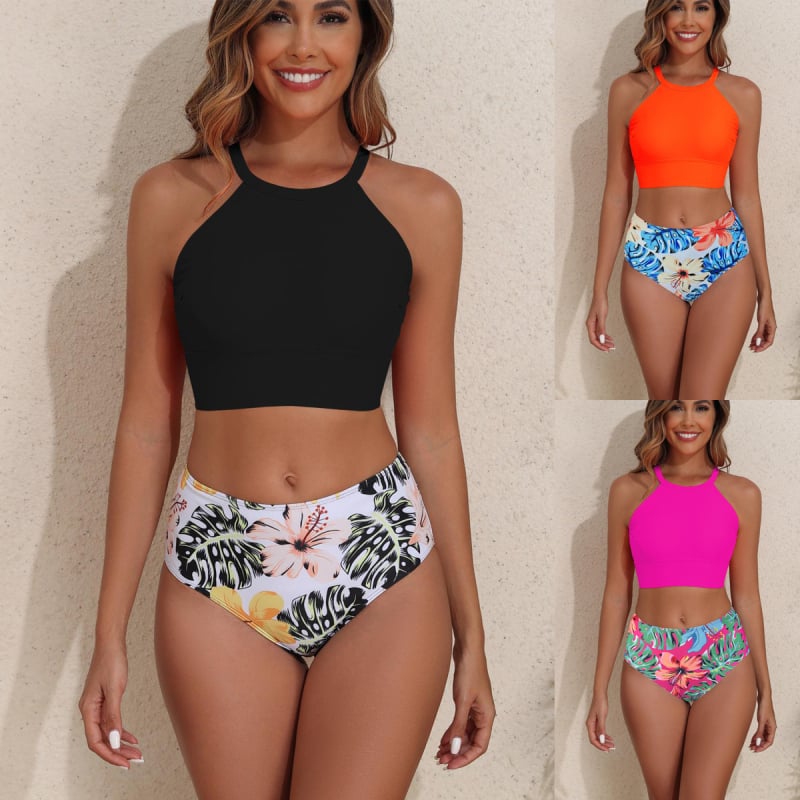 Dva dijelni bikini – visok struk za prekrivanje trbuha, jastučić za grudi, najlon tkanina s podstavom poliester-elastan, za plivanje i vodene sportove