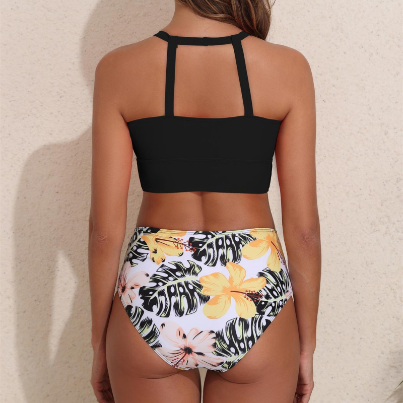 Dva dijelni bikini – visok struk za prekrivanje trbuha, jastučić za grudi, najlon tkanina s podstavom poliester-elastan, za plivanje i vodene sportove