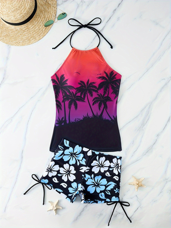 Tankini fürdőruha hasvédővel, vállpánt nélküli, nagy rugalmasságú poliészter, 82% poliészter, bélés poliészter