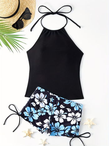 Tankini fürdőruha hasvédővel, vállpánt nélküli, nagy rugalmasságú poliészter, 82% poliészter, bélés poliészter