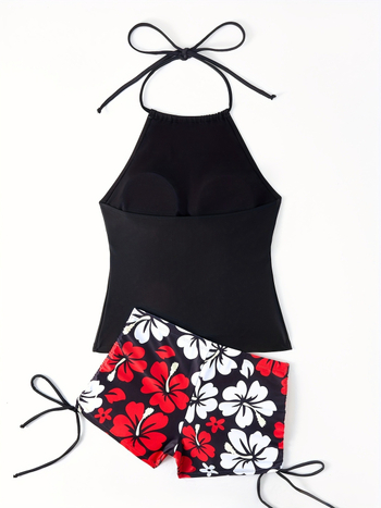 Tankini fürdőruha hasvédővel, vállpánt nélküli, nagy rugalmasságú poliészter, 82% poliészter, bélés poliészter