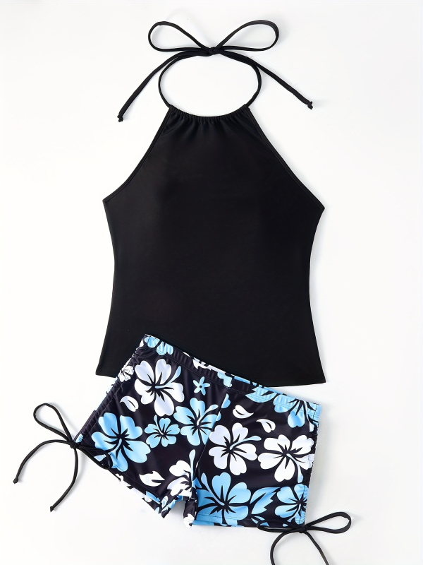 Tankini fürdőruha hasvédővel, vállpánt nélküli, nagy rugalmasságú poliészter, 82% poliészter, bélés poliészter