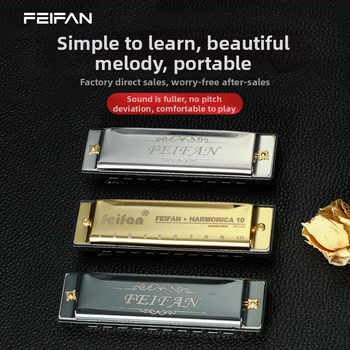 FeiFan ZX-10 хармоника за начинаещи, блюз диатонична в C; 10 дупки, златно покритие на капачката, звук от смола; подходяща за деца 7–14.