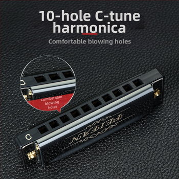 FeiFan ZX-10 хармоника за начинаещи, блюз диатонична в C; 10 дупки, златно покритие на капачката, звук от смола; подходяща за деца 7–14.