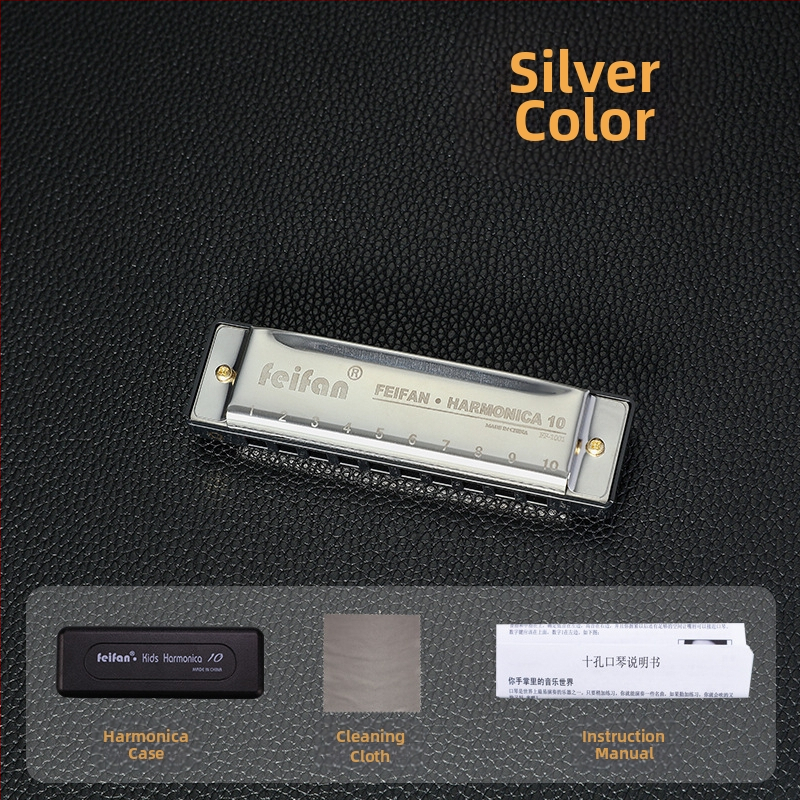 FeiFan ZX-10 хармоника за начинаещи, блюз диатонична в C; 10 дупки, златно покритие на капачката, звук от смола; подходяща за деца 7–14.