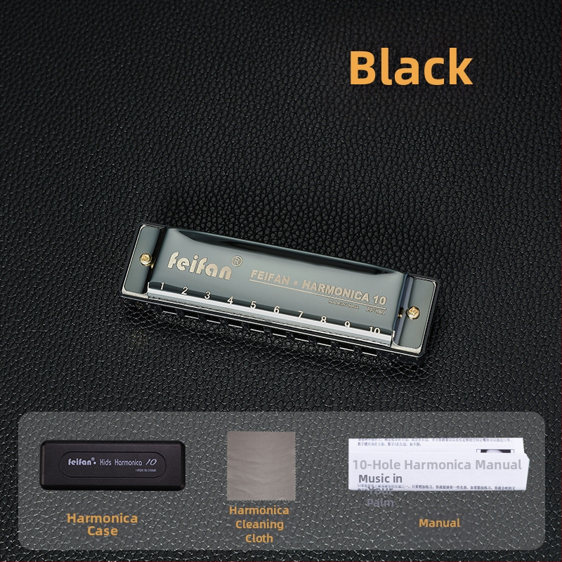 FeiFan ZX-10 хармоника за начинаещи, блюз диатонична в C; 10 дупки, златно покритие на капачката, звук от смола; подходяща за деца 7–14.