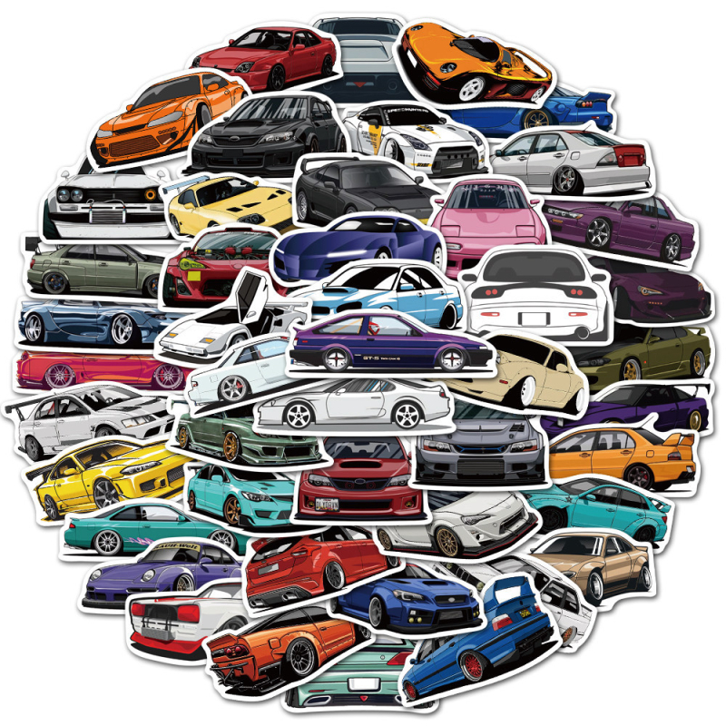 50 бр. JDM автомобилни стикери — самозалепващи, графити и карикатури, персонализируеми, възможност за частна марка