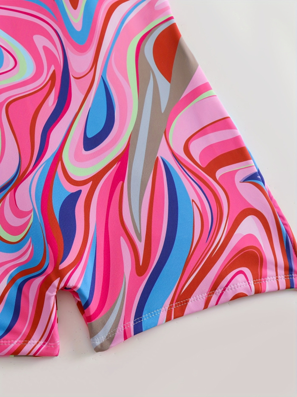 Ženski jednodijelni kupaći kostim s okruglim izrezom, bez rukava, visokim strukom, otvorenih leđa, tiskani uzorak; poliester tkanina s podstavom 18% spandex