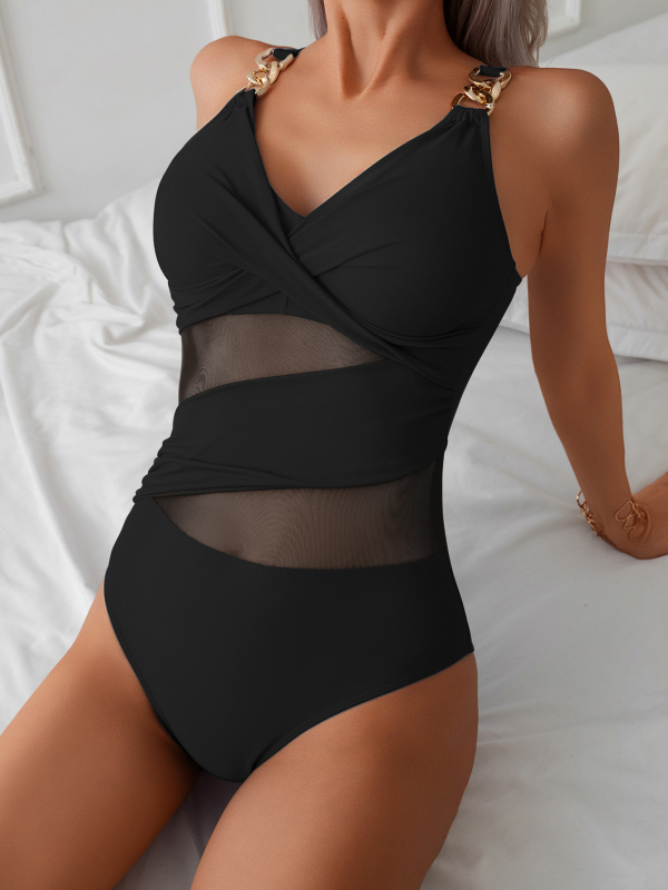 Női felnőtt egyberészes fürdőruha, egyszínű, magas derék, melltartóbetéttel és acélmerevítés nélkül, nylonból, poliészter bélés.