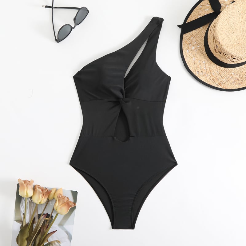 Costum de baie întreg pentru femei adulte, culoare solidă, fără mâneci, cu bretea pe un umăr, croială strânsă, elasticitate înaltă, burete la bust, fără suport metalic, potrivit pentru înot