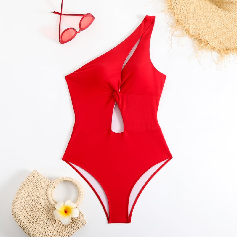 Costum de baie întreg pentru femei adulte, culoare solidă, fără mâneci, cu bretea pe un umăr, croială strânsă, elasticitate înaltă, burete la bust, fără suport metalic, potrivit pentru înot