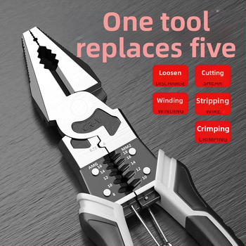 Njemački stil višenamenske kliješta, industrijske klase, s iglom nosom i dijagonalnim nosom, za skidanje izolacije, težina 0.25 kg, promjer rezanja 2 mm