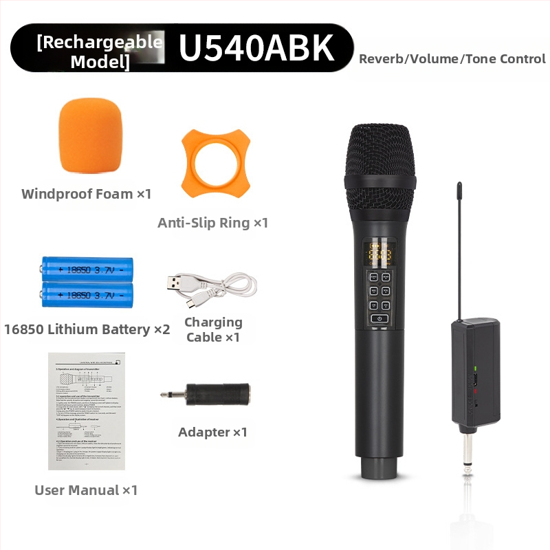 Μικρόφωνο για KTV/ζωντανή απόδοση, μοντέλο U540B - Απόκριση συχνοτήτων 20 Hz–20 kHz, SNR ≥95 dB, Αποσπώμενη μπαταρία 1000–1200 mAh, αυτονομία 3–6 ώρες