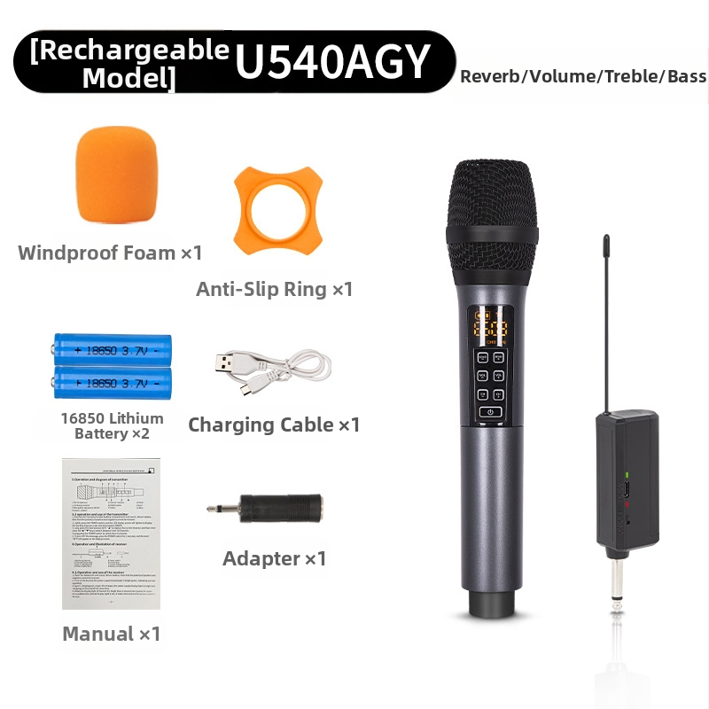 Μικρόφωνο για KTV/ζωντανή απόδοση, μοντέλο U540B - Απόκριση συχνοτήτων 20 Hz–20 kHz, SNR ≥95 dB, Αποσπώμενη μπαταρία 1000–1200 mAh, αυτονομία 3–6 ώρες