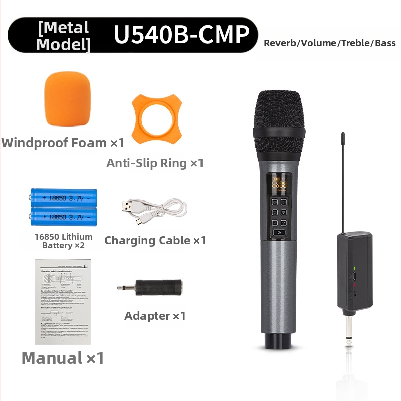 Μικρόφωνο για KTV/ζωντανή απόδοση, μοντέλο U540B - Απόκριση συχνοτήτων 20 Hz–20 kHz, SNR ≥95 dB, Αποσπώμενη μπαταρία 1000–1200 mAh, αυτονομία 3–6 ώρες