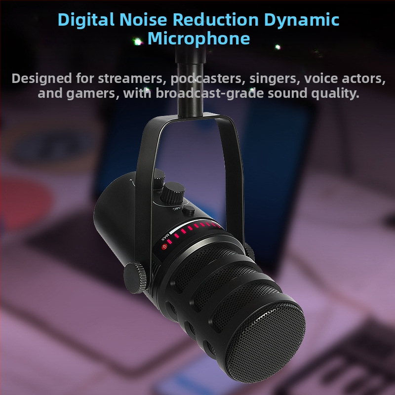 MV7 динамичен микрофон за живо излъчване и професионално записване, кардиоиден полярен модел, честотен диапазон 60 Hz–15 kHz, отношение сигнал–шум ≥85 dB, без вградена батерия